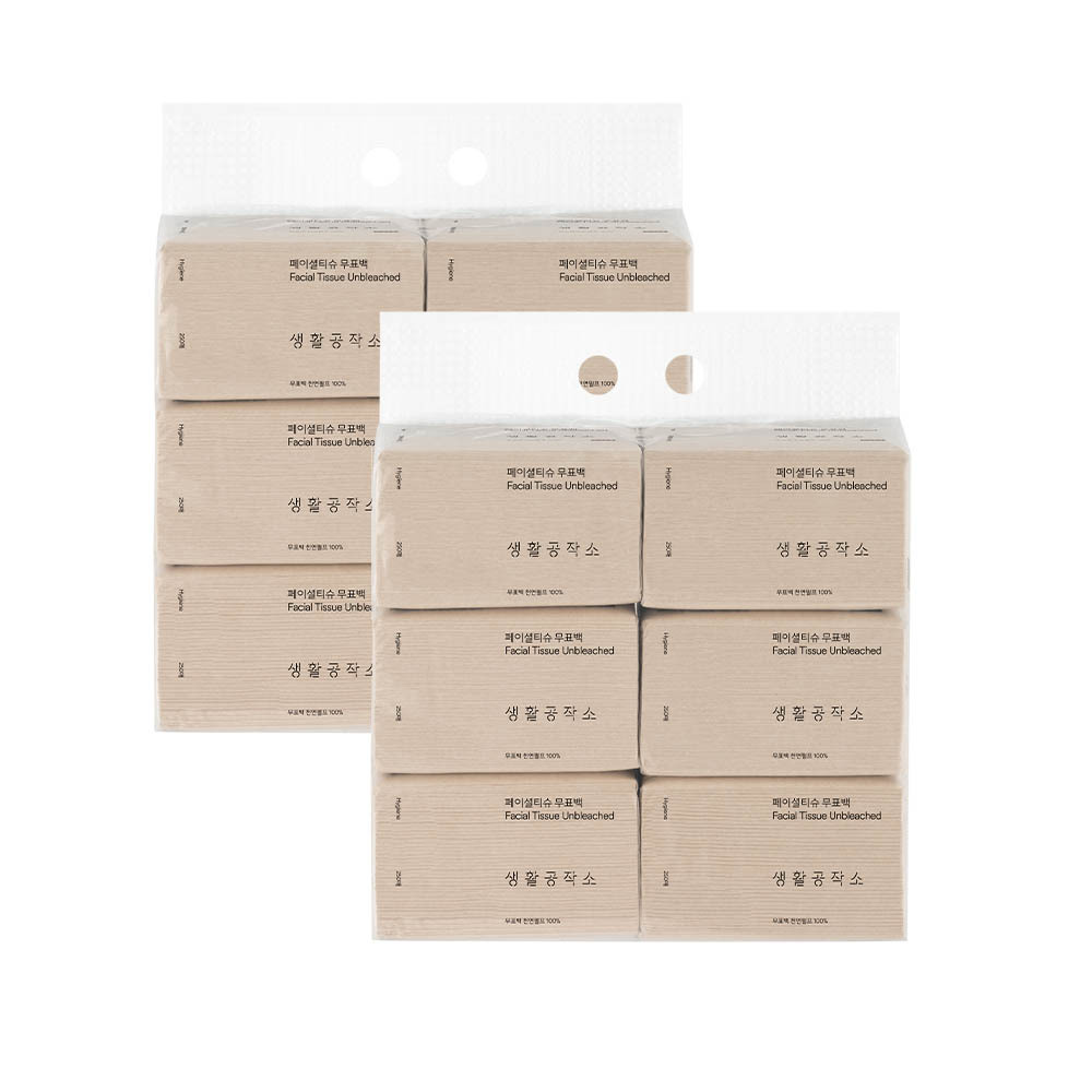[생활공작소] 무표백 뽑아쓰는 페이셜티슈 무표백 6팩 X 2개