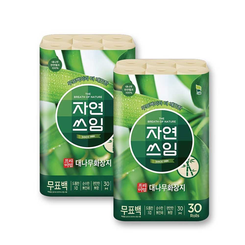 자연쓰임 프리미엄 대나무 천연펄프 화장지 3겹 30m 30롤 2팩 총 60롤