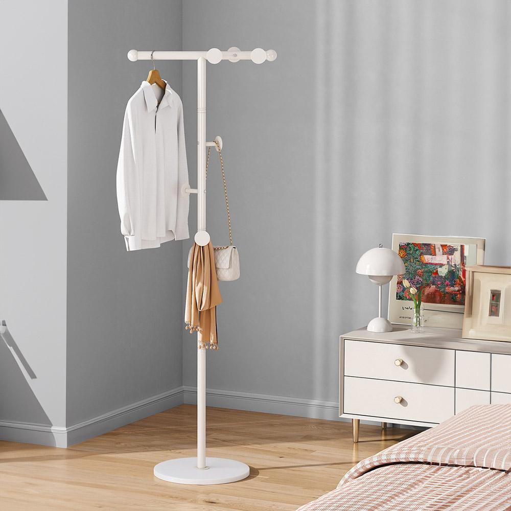 스탠드 옷걸이 T자형 튼튼한 철제 행거 (화이트)