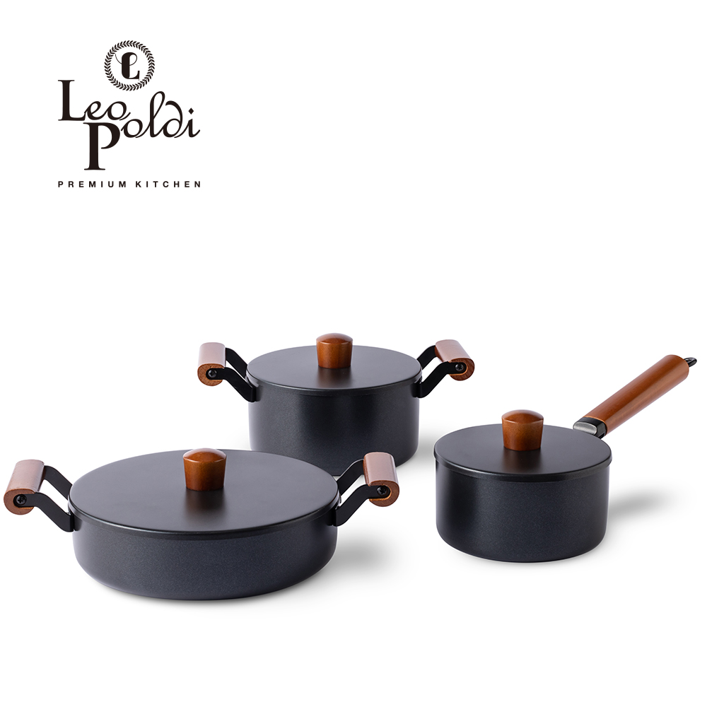 [레오폴디] 모던 앤티크 스텐 냄비 3종세트(16편수+18양수+24전골)