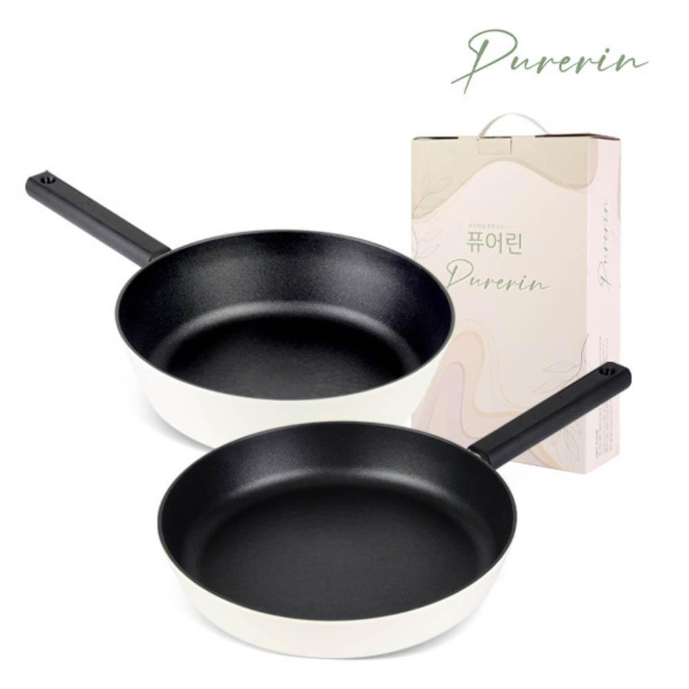 퓨어린 화이트 인덕션 (IH) 프라이팬 2종B 세트 [ 프라이팬 24cm + 궁중팬 24cm ]