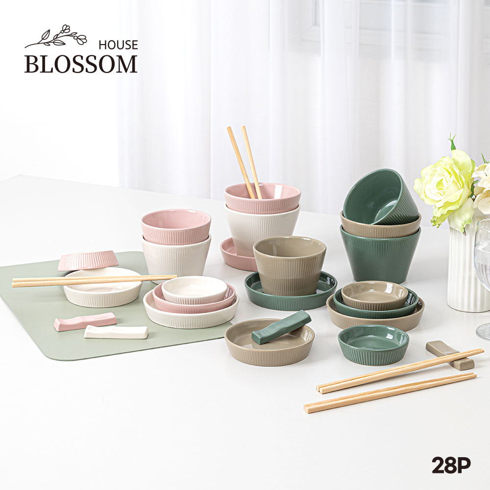 [블라썸하우스] 오브제 28p 도자기 홈세트(핑크+아이보리14P / 카키+오트밀14P)