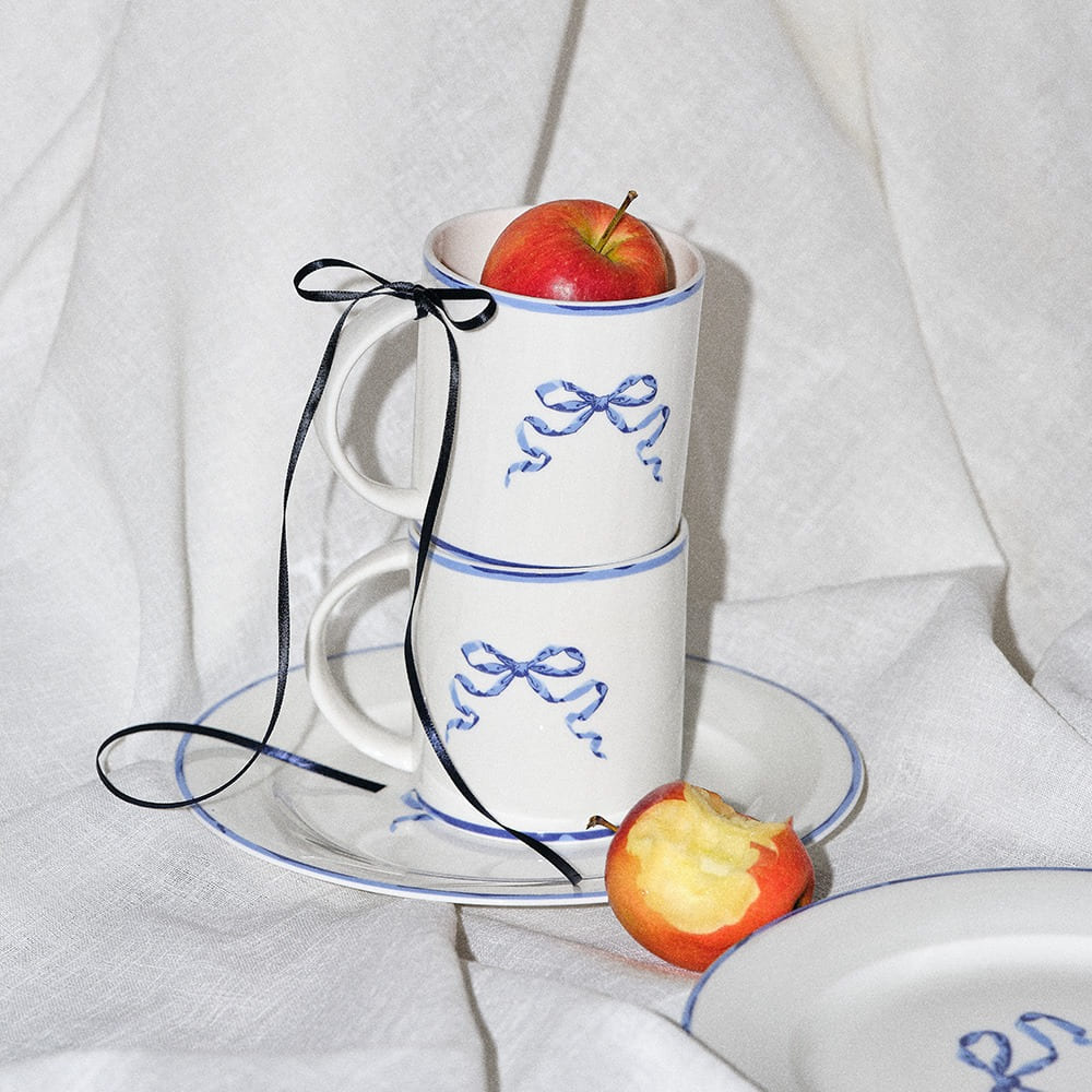 [한국도자기] 리본블루 머그/접시 2p세트 베이직