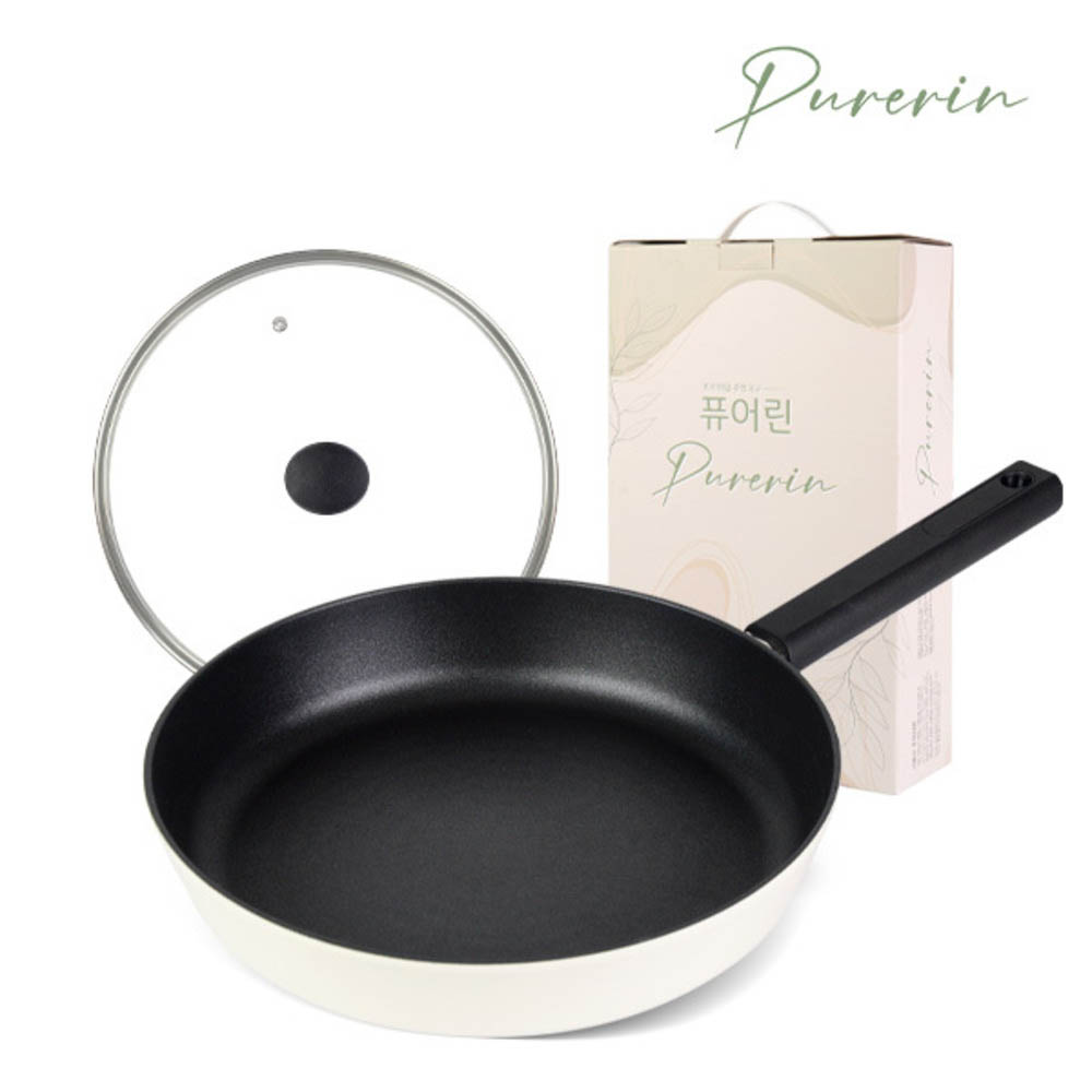 퓨어린 화이트 인덕션 (IH) 프라이팬 24cm + 유리뚜껑 24cm
