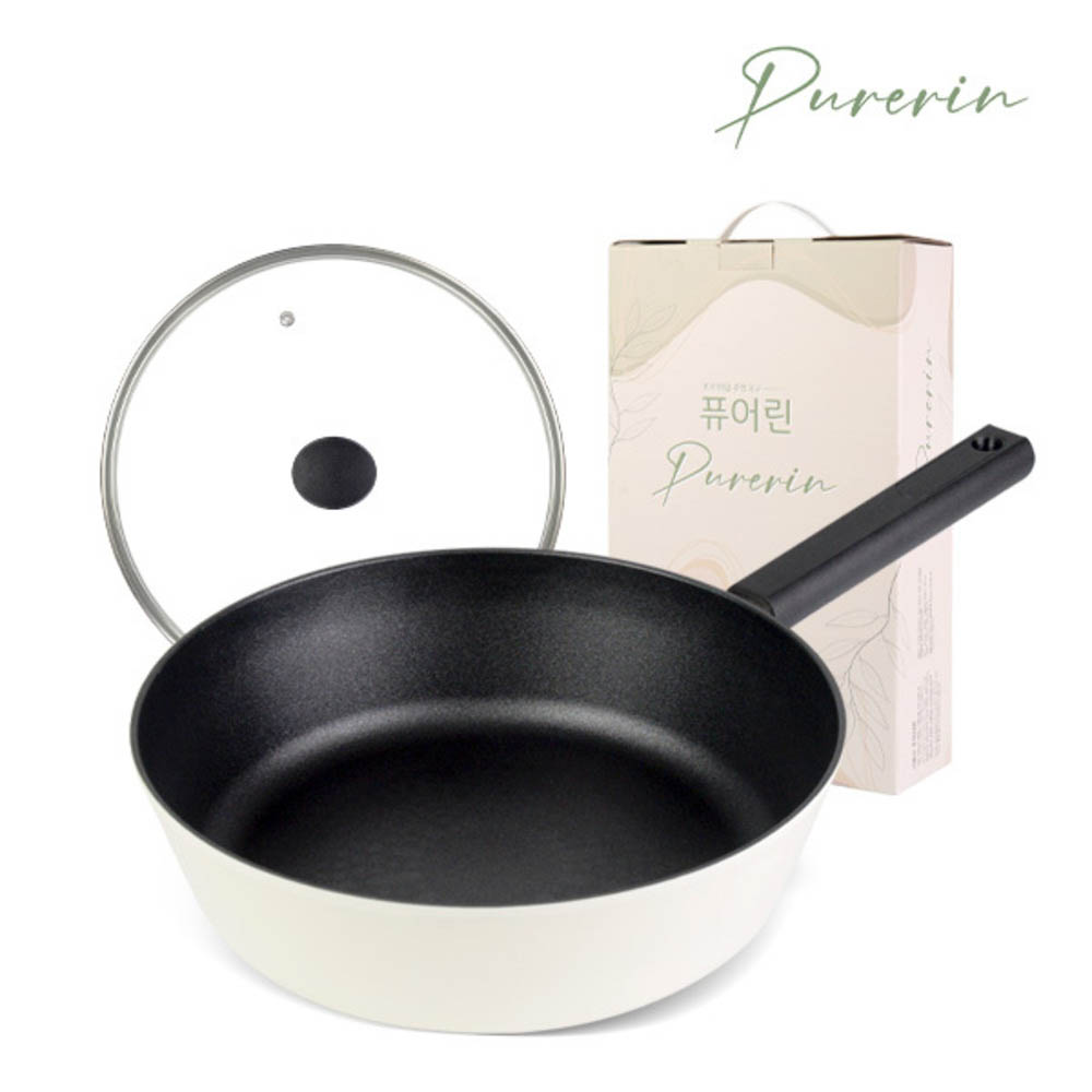 퓨어린 화이트 인덕션 (IH) 궁중팬(웍) 24cm + 유리뚜껑 24cm