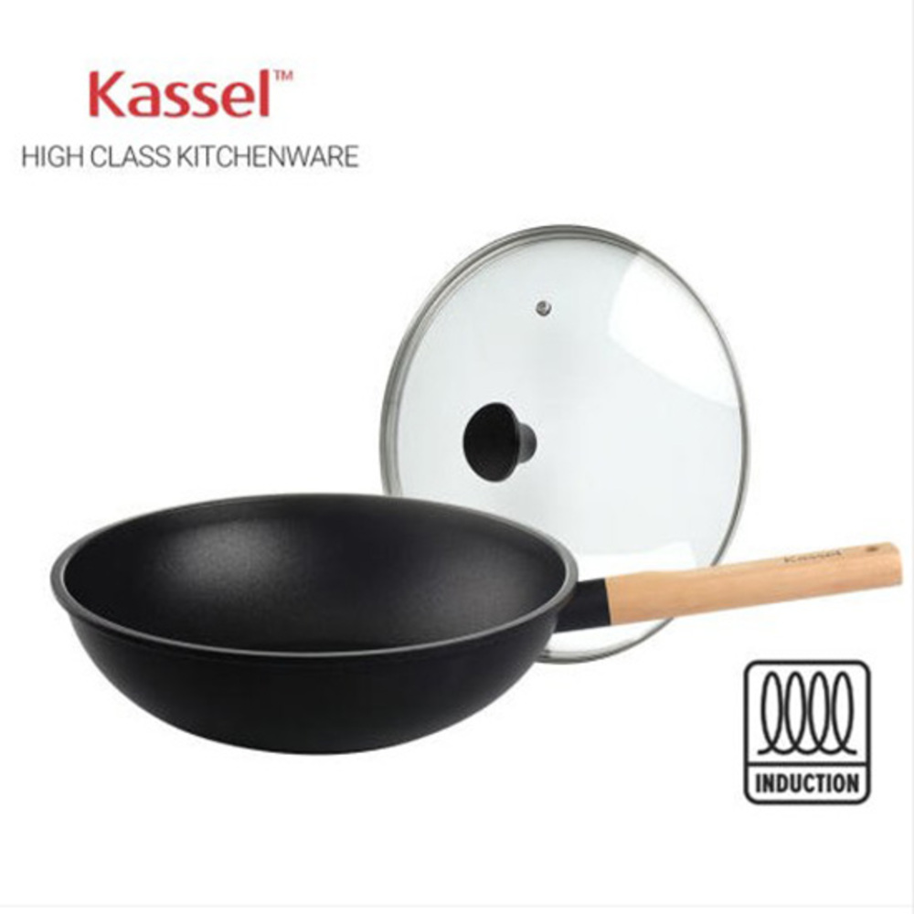 Kassel 카셀 하이브리드 인덕션 휠우드 티타늄 궁중팬28cm+유리뚜껑28cm