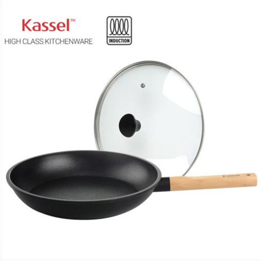 Kassel 카셀 하이브리드 인덕션 휠우드 티타늄 프라이팬28cm+유리뚜껑28cm