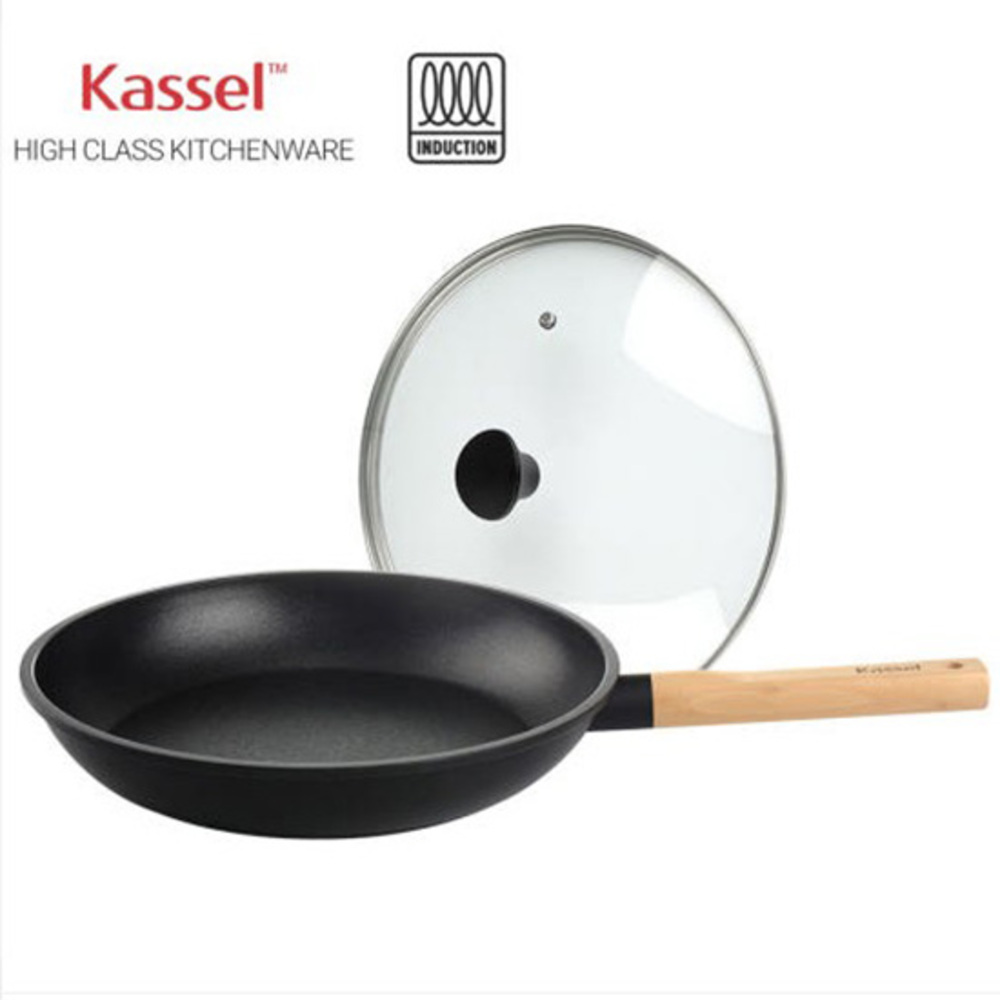 Kassel 카셀 하이브리드 인덕션 휠우드 티타늄 프라이팬24cm+유리뚜껑24cm