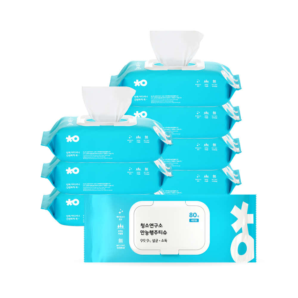 청소연구소 국내생산 살균소독 만능 행주티슈 (80매*8팩)