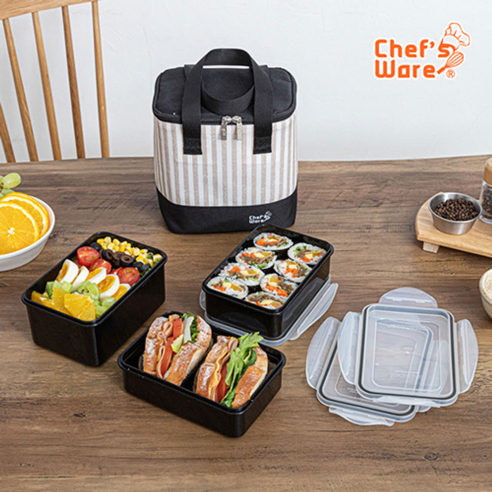 셰프웨어 얌 직사각 3단 도시락세트 DYC-LB-R3P