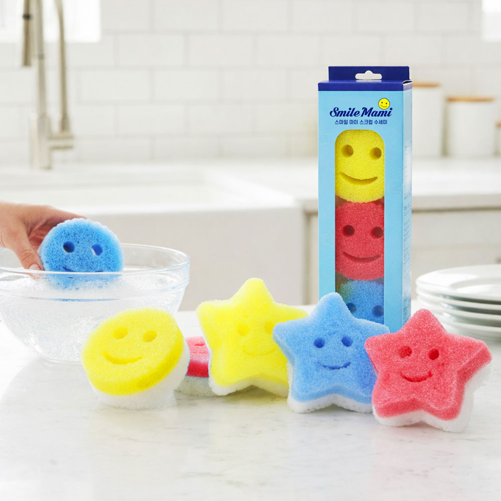 스마일 마미 스크럽 수세미 3P x 3세트(스마일2개, 별1개 총9P)