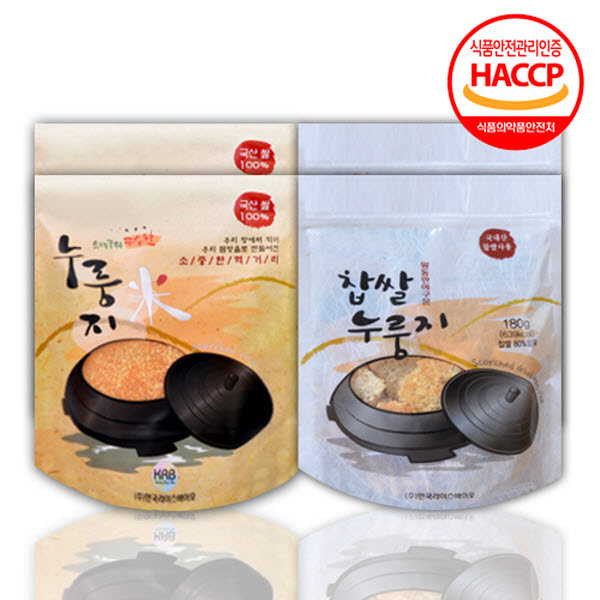 바이오누룽지 전통 놋쇠판에 구운 오래구워구수한누룽지 180g*2+찹쌀누룽지 180g*2