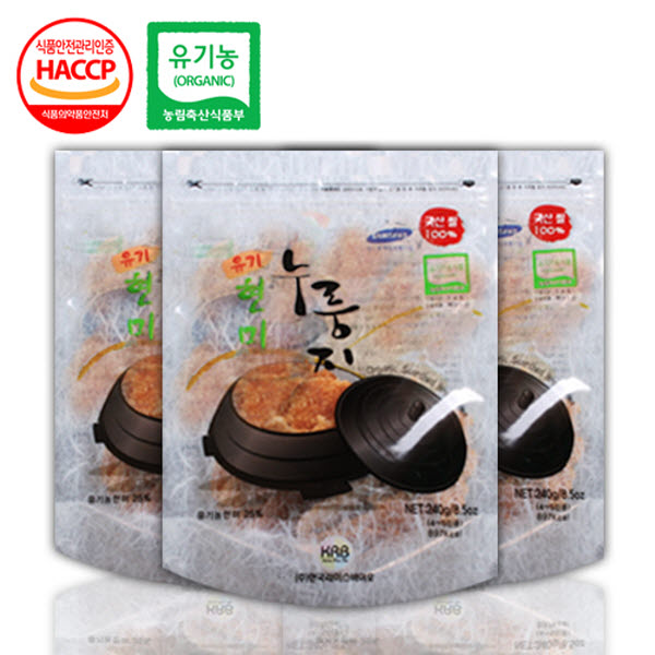 바이오누룽지 전통 놋쇠판에 구운 유기농 현미누룽지 240g*3