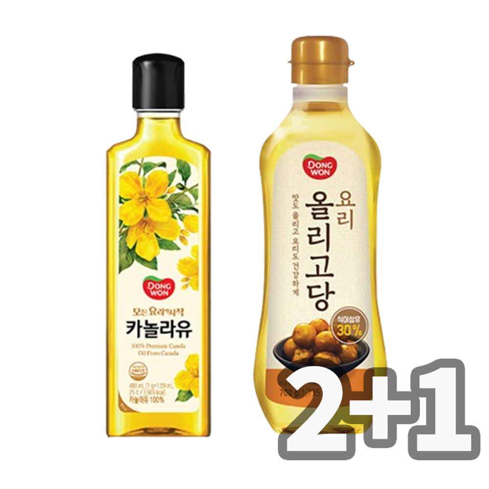 동원 카놀라유 480ml 2병 + 요리 올리고당 700ml 1병