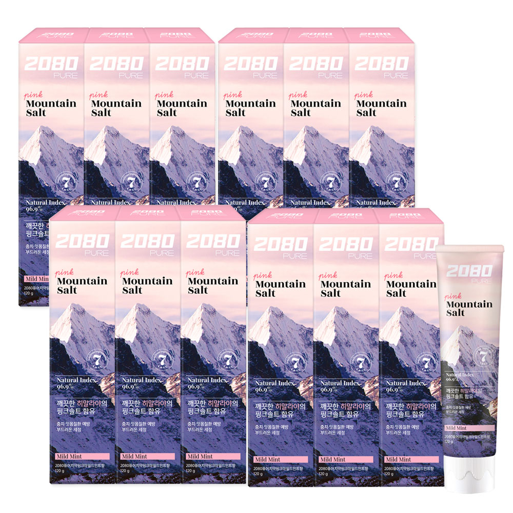 [애경] 2080 퓨어 마운틴 솔트 치약 핑크민트향 120g x 12개  잇몸 불소 미백 구취 치석 입냄새제거