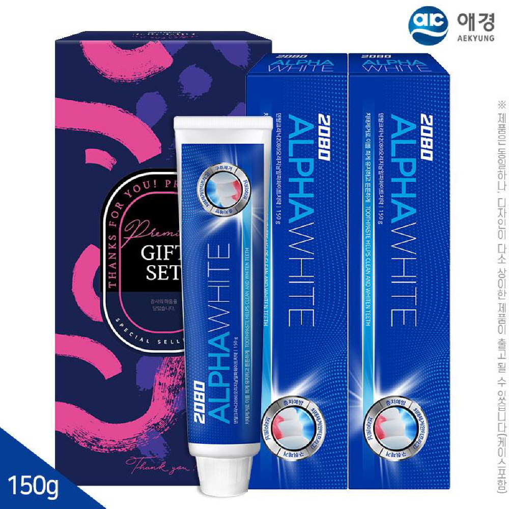 (종이케이스) 애경 2080 오리지날 알파화이트 치약 150g 2P