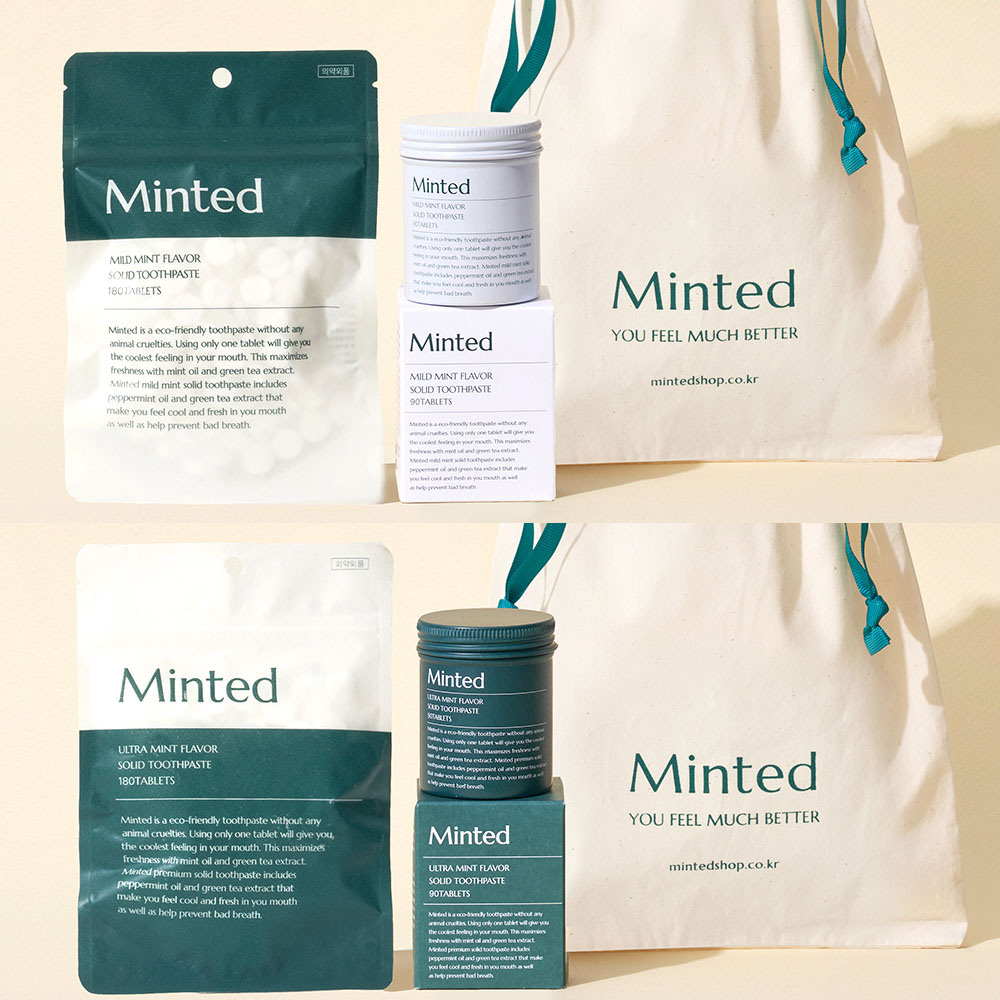 [민티드] 양치가글겸용 고체치약 선물세트 (한정 더스트백+4.5개월분)