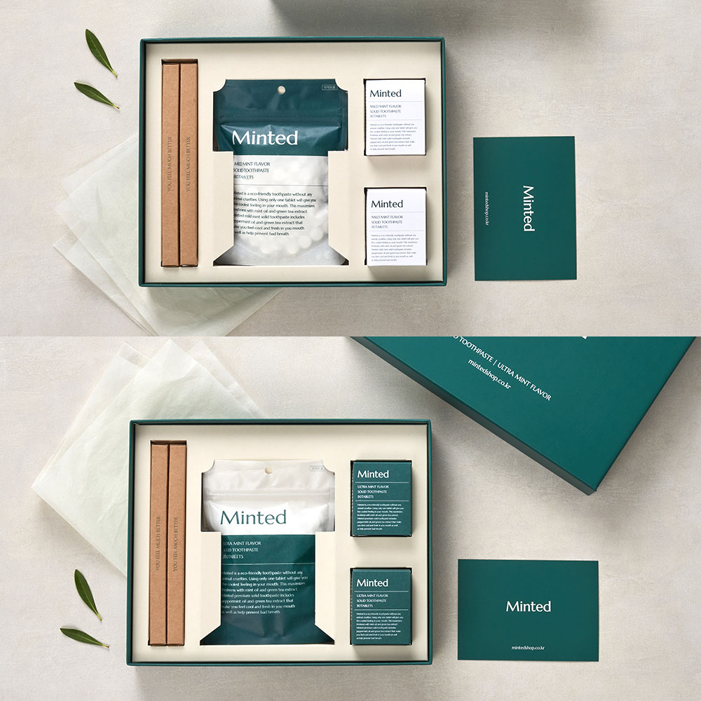 [민티드] 양치가글겸용 고체치약 선물세트 (6개월분+대나무칫솔+쇼핑백)