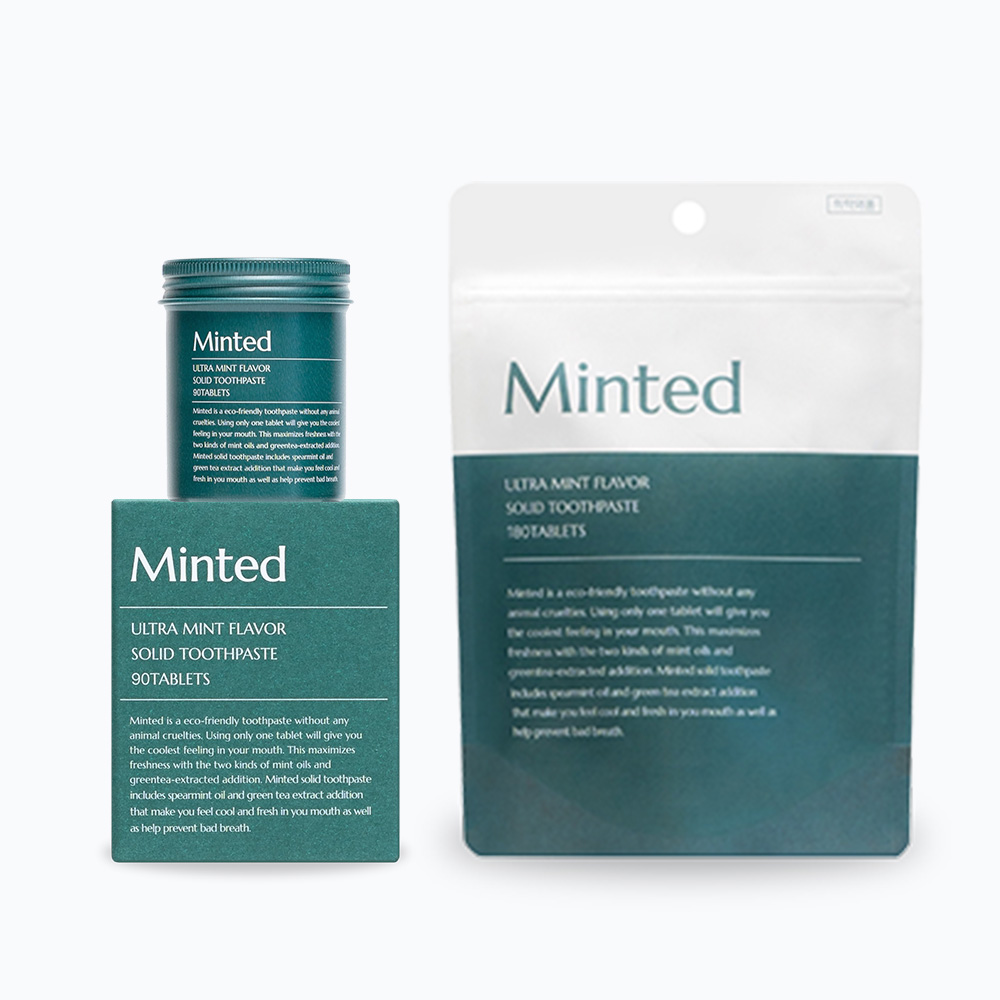 [민티드] 울트라민트향 양치가글겸용 고체치약 기본형 90정+리필형 180정 (4.5개월분)