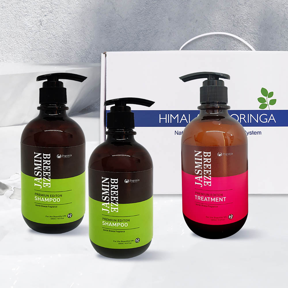 [포고니아] 자스민브리즈 헤어 선물세트 (샴푸 500ml 2개+트리트먼트 500ml 1개)