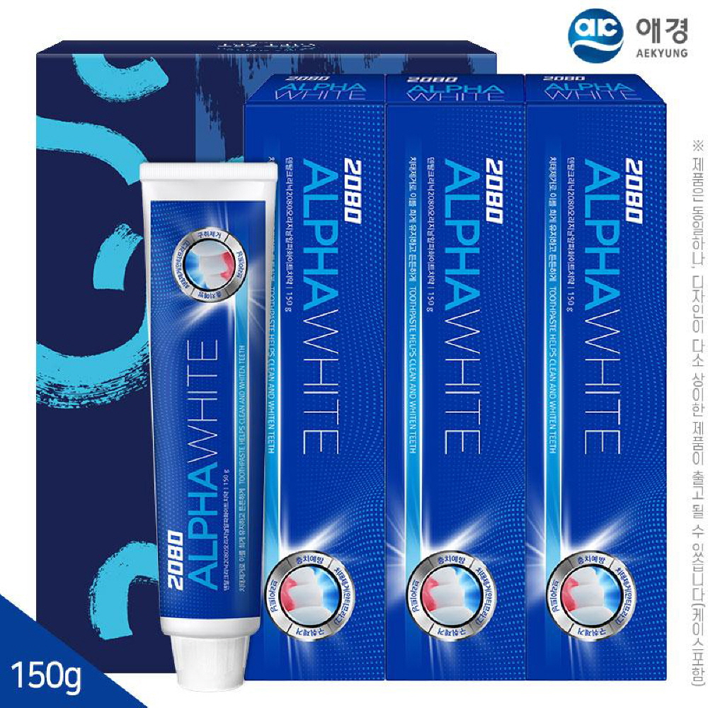 (종이케이스) 애경 2080 오리지날 알파화이트 치약 150g 3P