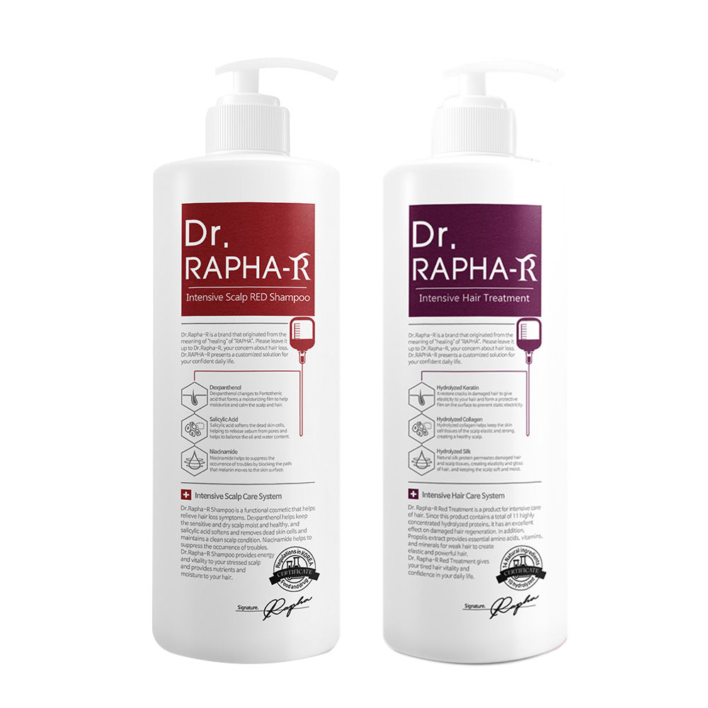 [닥터라파알] 레드 탈모 샴푸 1L + 단백질 트리트먼트 1L 부드러운 모발 손상모 90.8% 개선