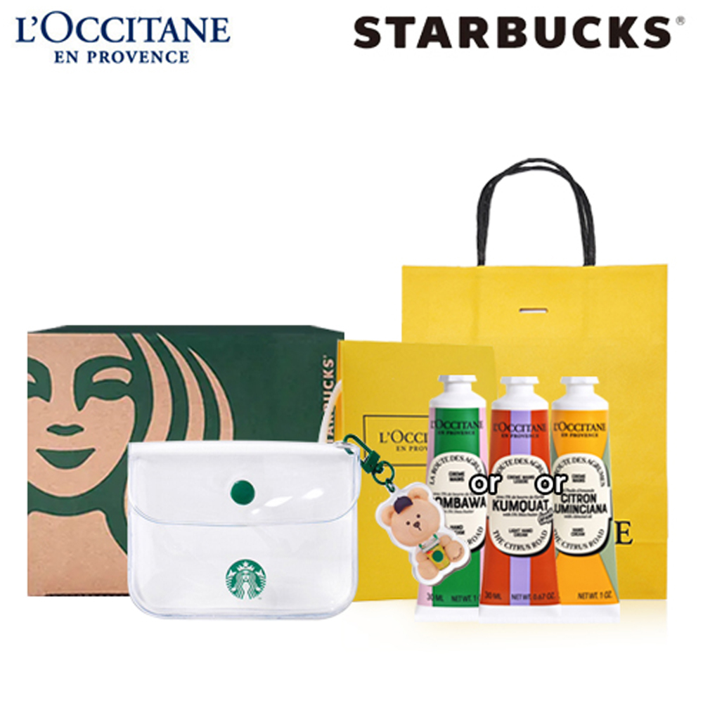 [록시땅] 핸드크림 1P (랜덤) 선물세트 + [스타벅스] 미니 투명 파우치 & 베어리스타 키링
