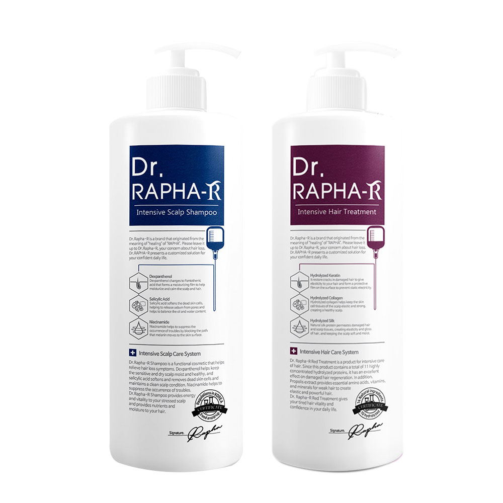 [닥터라파알] 블루 탈모 샴푸 1L + 단백질 트리트먼트 1L 지성 두피 손상모 90.8% 개선