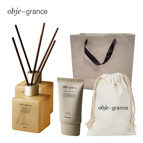 [오브제그랑스] 디퓨저170ml 2P + 핸드크림30ml 광목파우치 선물세트