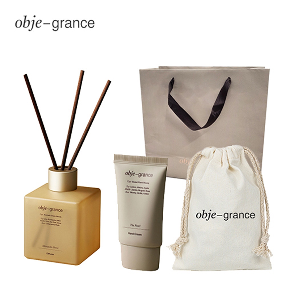 [오브제그랑스] 디퓨저170ml + 핸드크림30ml 광목파우치 선물세트