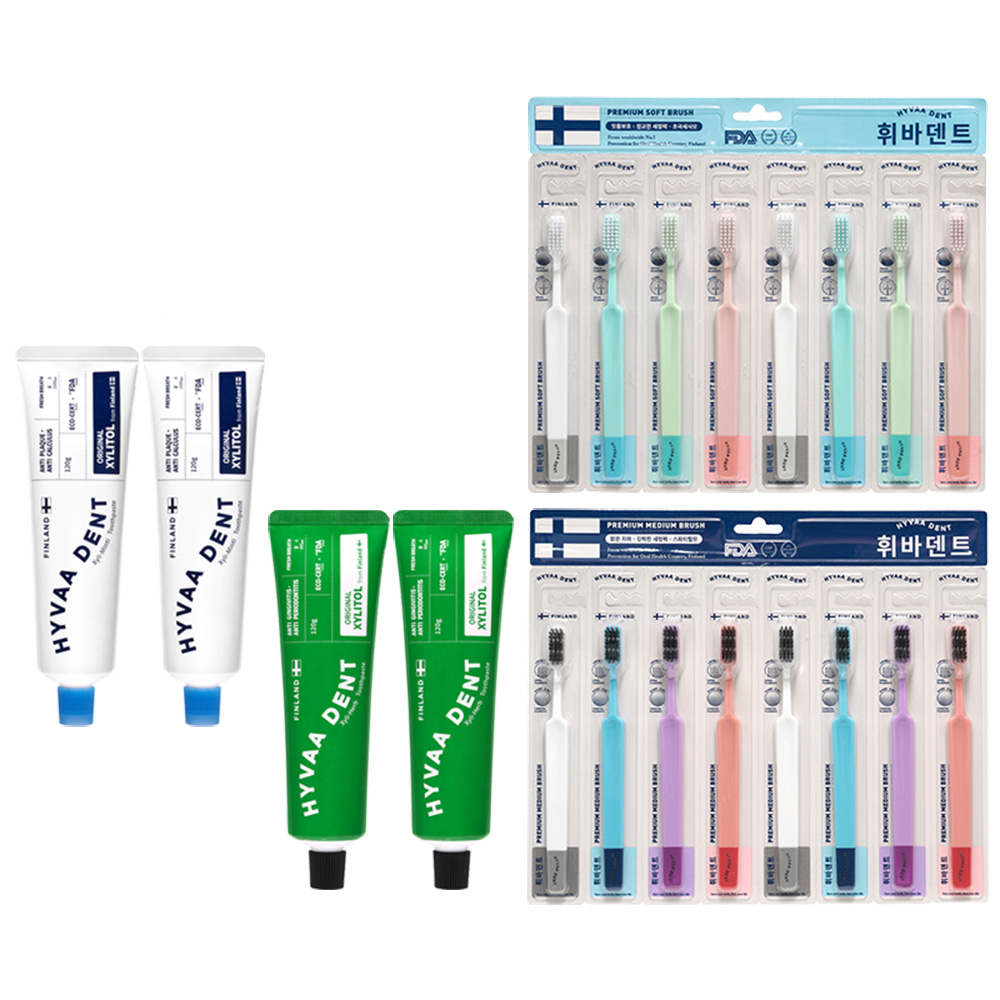 휘바덴트 칫솔 치약 패밀리세트 FDA 승인 (허브치약2개+민트치약2개+미디엄칫솔8개+소프트칫솔8개)
