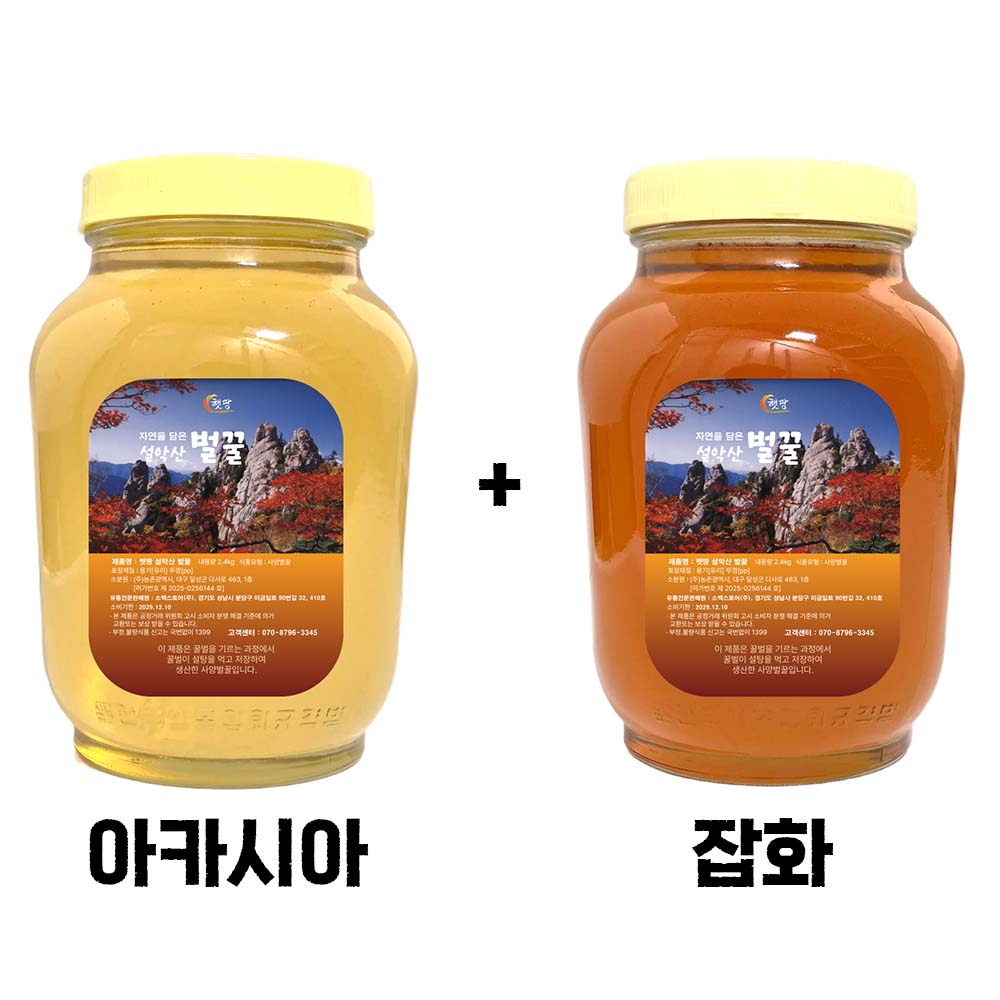 [햇땅] 자연을 담은 설악산 벌꿀 아카시아꿀 2.4kg + 잡화꿀 2.4kg (2병) 사양벌꿀