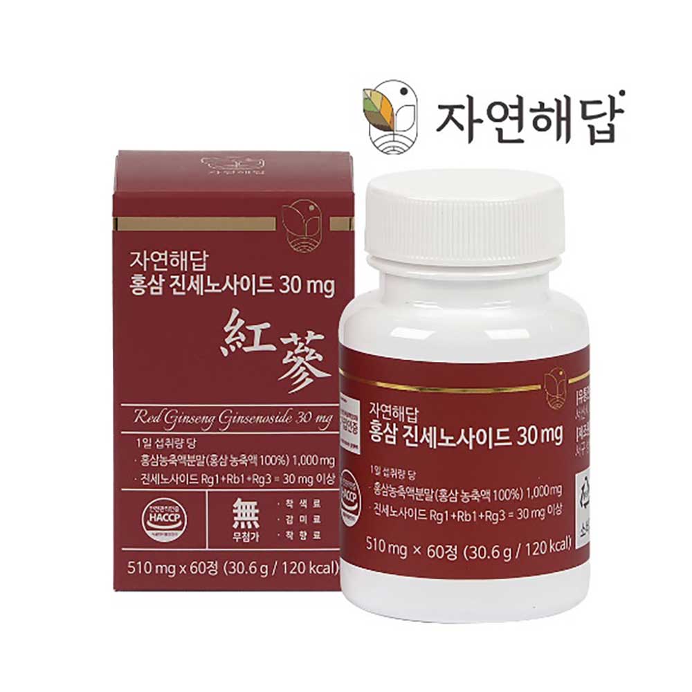 [자연해답] 6년근 홍삼정 진세노사이드 30mg x 60정