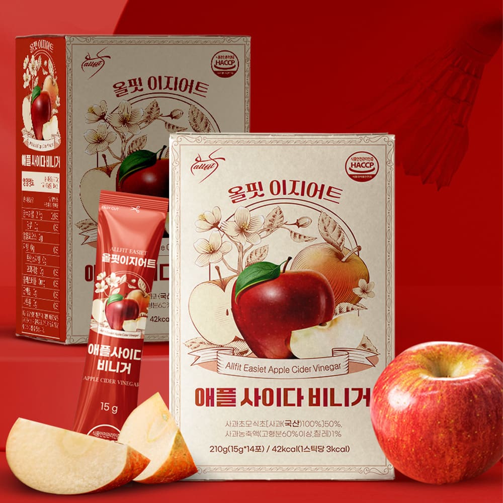 올핏 이지어트 당제로 애사비 애플사이다비기너 자연발효 사과식초 (1박스*14포)