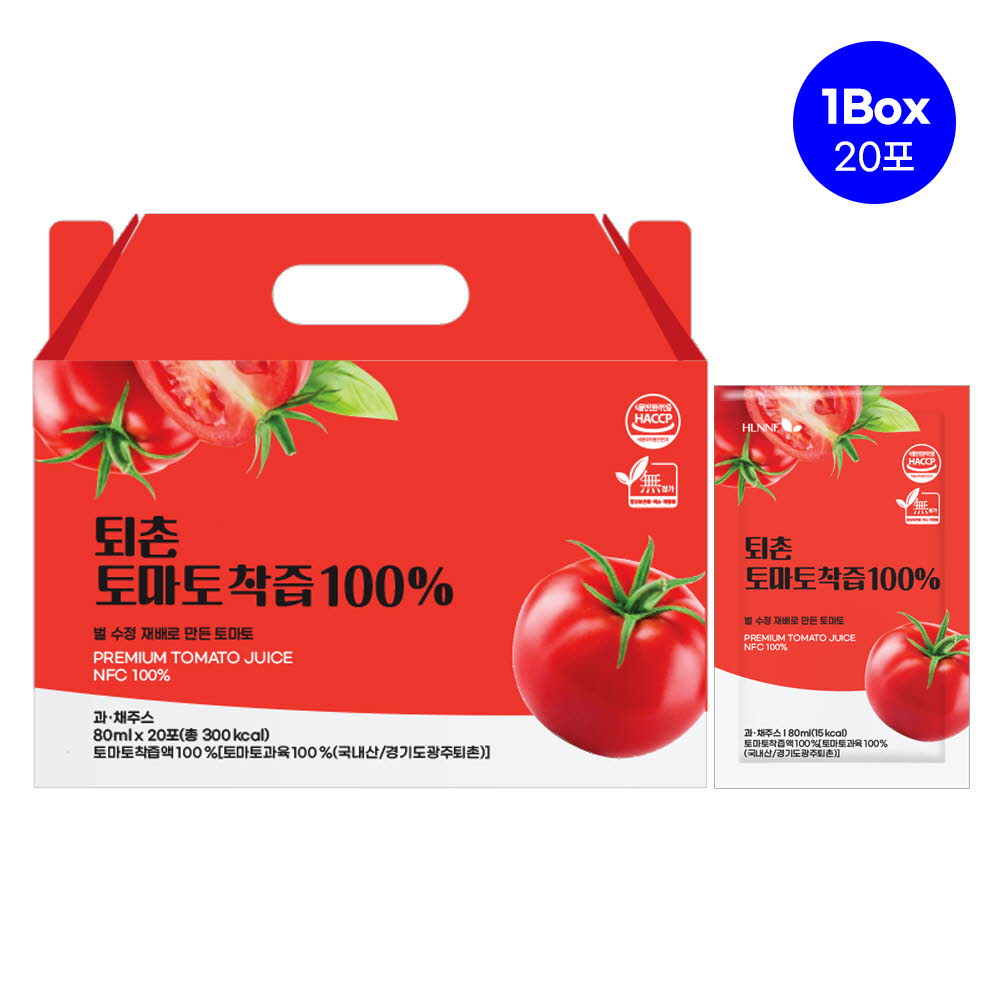 퇴촌 토마토 착즙 100% 80ml 20포/유통기한 26.03.22까지