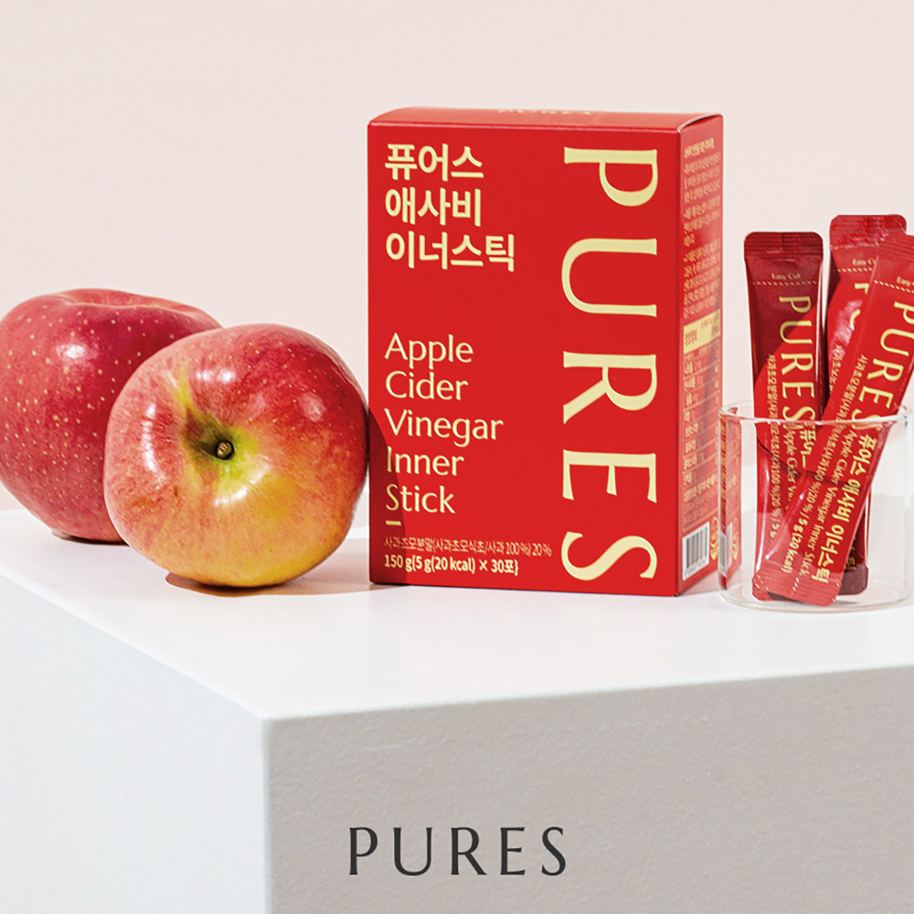 (퓨어스) 애사비 이너스틱(5g X 30포/스틱)/100% 국내산 자연발효 사과초모식초/19종 알파혼합 유산균/알카리성/HACCP