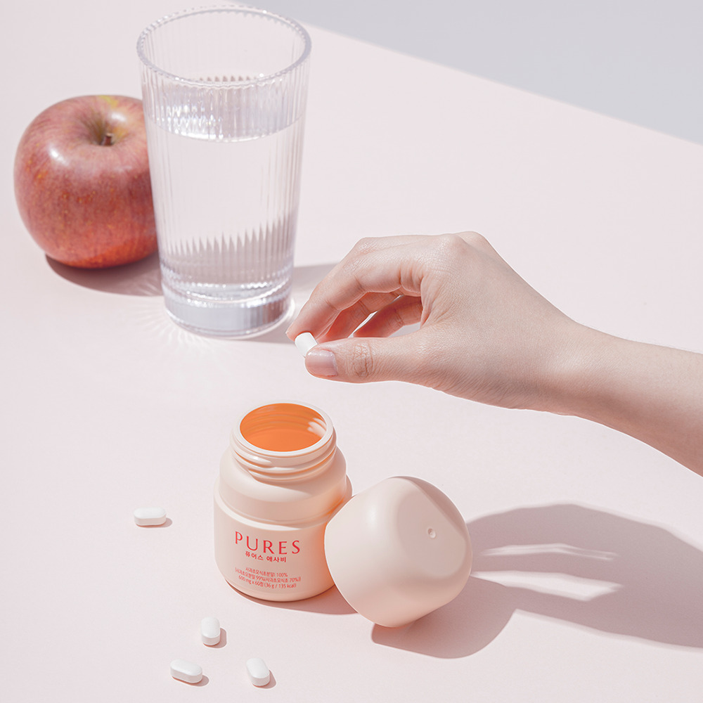 (퓨어스) 애사비(600mg X 60정/정제 타입)/100% 국내산 자연발효 사과초모식초/혈당 스파이크/알카리성/HACCP