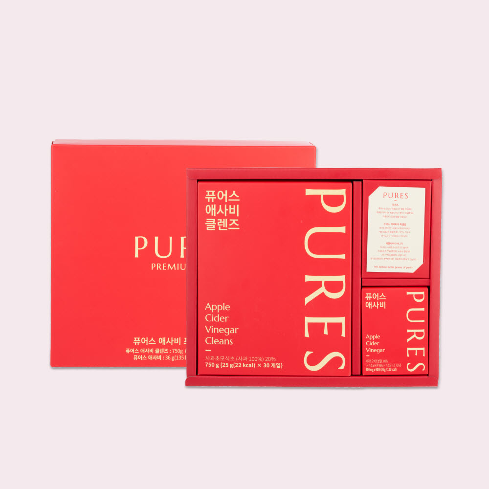 퓨어스 애사비 프리미엄 선물세트 (애사비 클렌즈 30개입 1세트+애사비 타블릿 1세트)/유기농 자연발효 사과초모식초