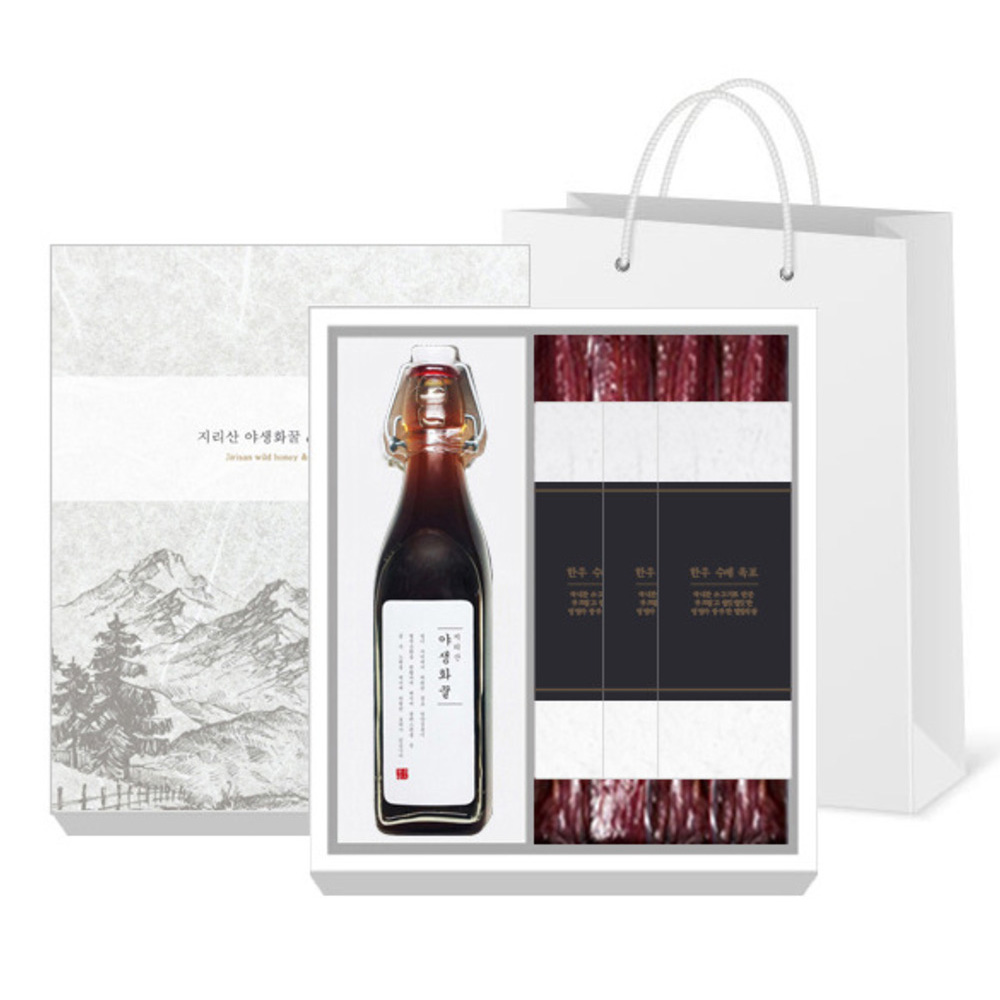 [어썸퓨어] 프리미엄 지리산 청정 야생화 꿀 & 한우 수제 육포 세트
