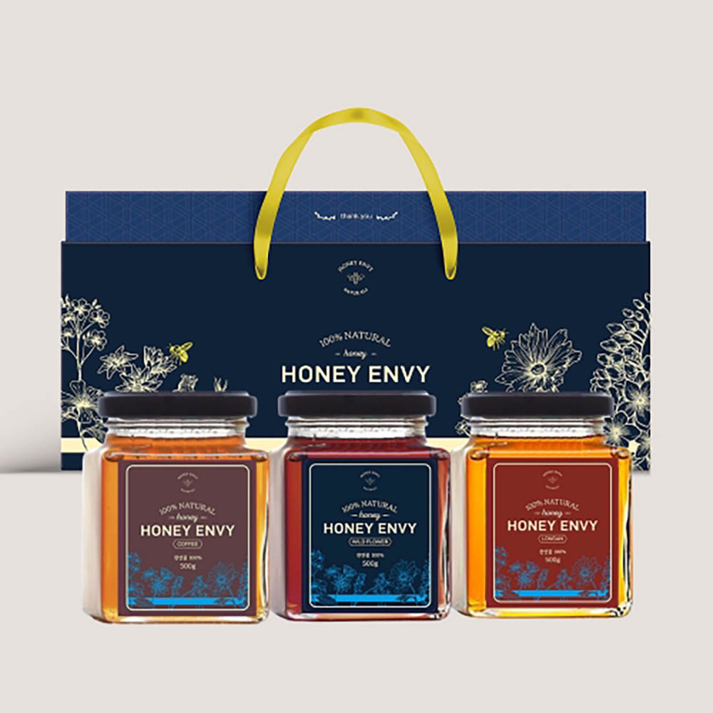 [허니엔비] 천연꿀 500g 3종 세트 (커피꿀 500g+야생화꿀 500g+용안꿀 500g)