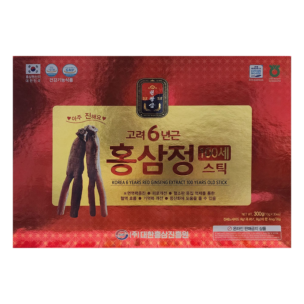 [천왕삼] 고려6년근 홍삼정 100세 스틱 10g x 30포/ 쇼핑백포함